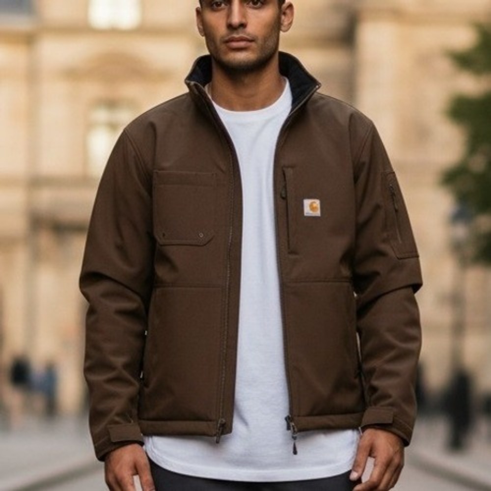 Carhartt Crowley Softshell Jacket Mens 2XL Brown Taupe Water Repellent Full Zip